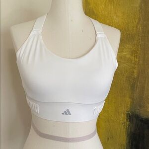 Adidas Fastimpact Luxe Run High Support White Sports Bra with Logo